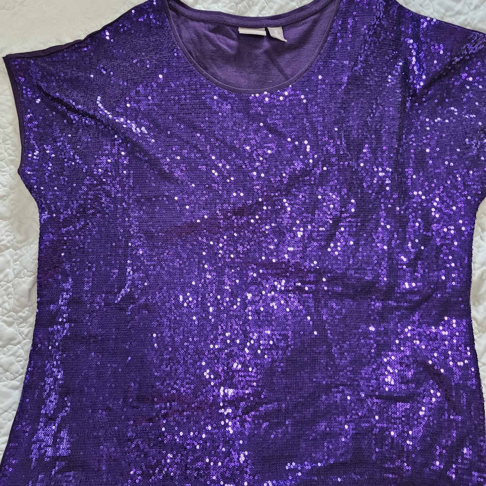 Chico's Purple Sequin Scoop Neck Top Sz 3 XL - Picture 4 of 7